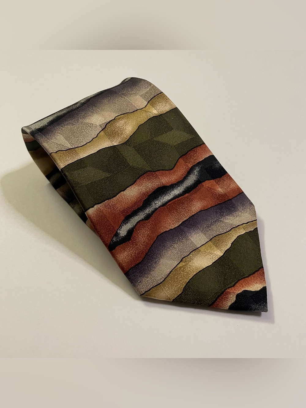 Elienne Aigner Abstract Earth Tones Silk Tie